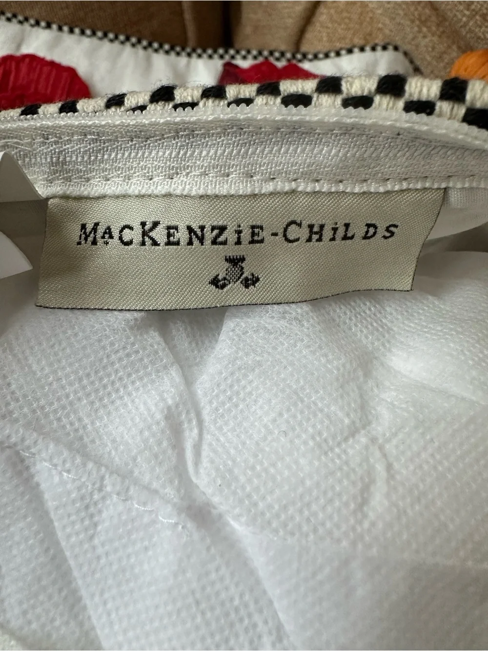 Mackenzie Childs Embroidered Floral Pillow w/3D Appliqué Red, Yellow, Green